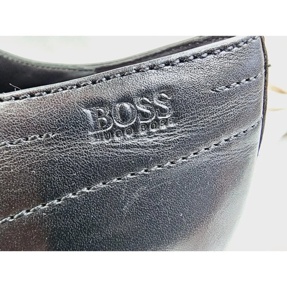 Hugo Boss Size 8.5 Men\'s Black Leather Embossed Logo Lace Up Square Toe Shoes main image 13
